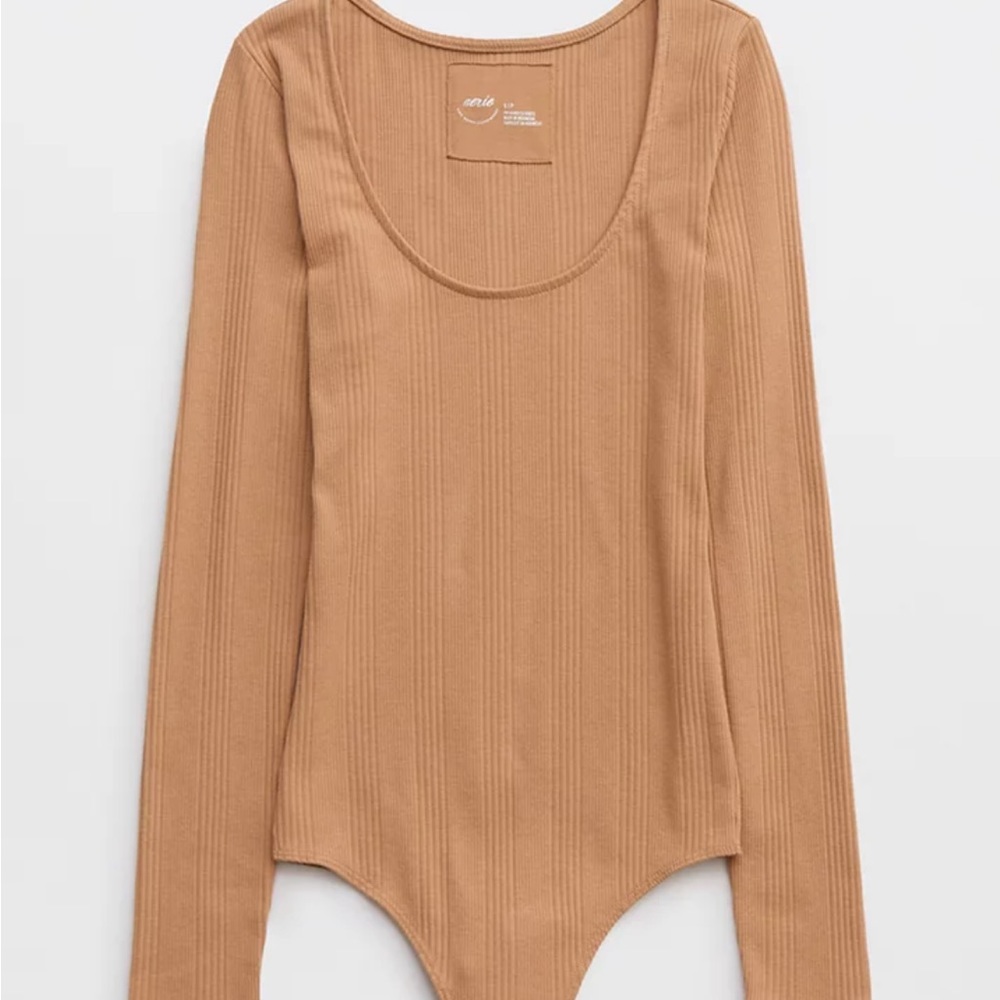 Aerie ribbed scooped neck bodysuit toasty Small